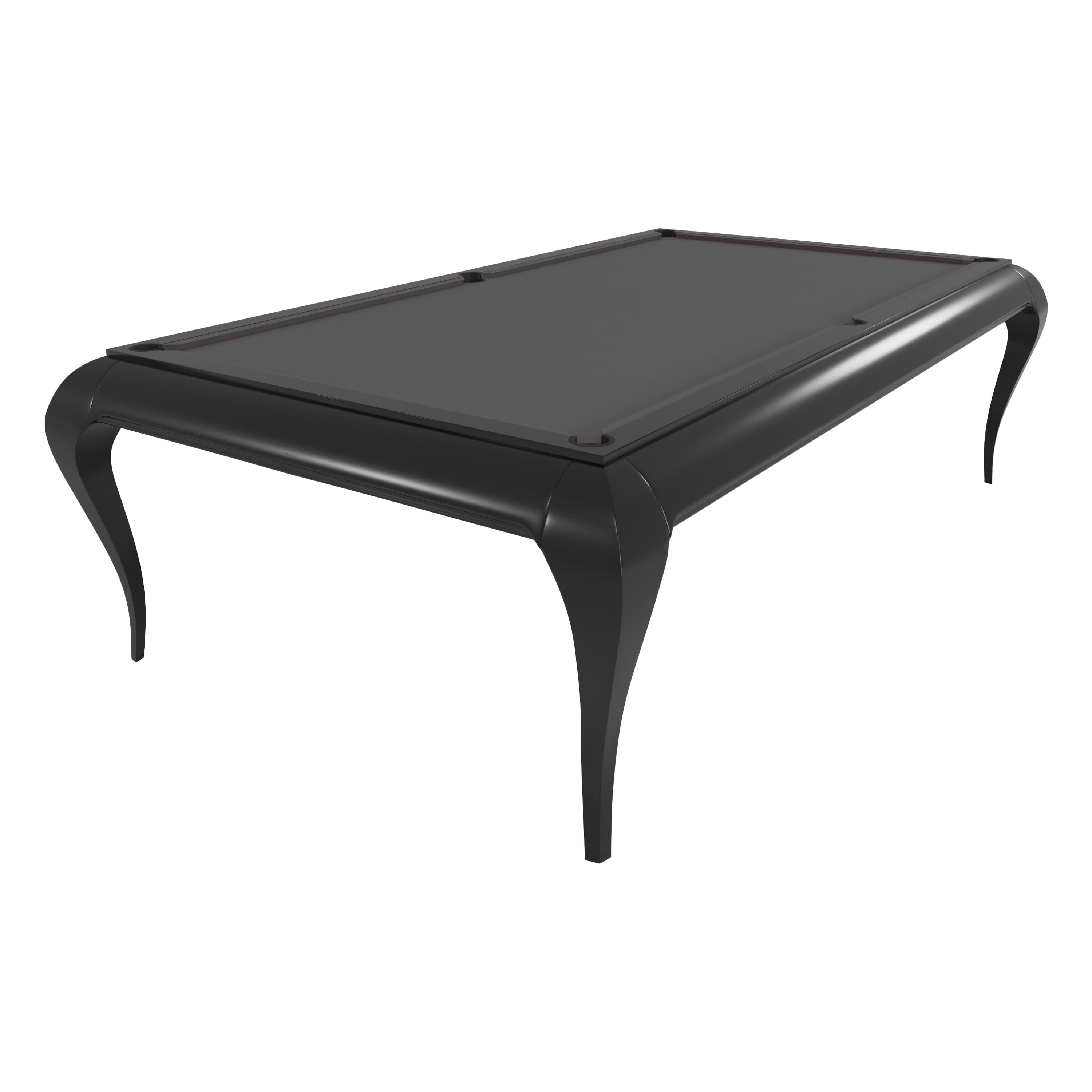 Pooltisch mit Esstischplatte aus schwarzem Lack mit Graphitfilz