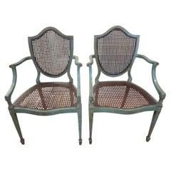 Pair of Antique Italian Louis XVI Style Painted Shield Back Chairs