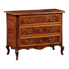 18th Century Italian 3-Drawer Commode in Olivewood with Cabriole Legs