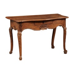 Finely Carved Early 18th Century Italian Rococo Walnut Console with Drawer
