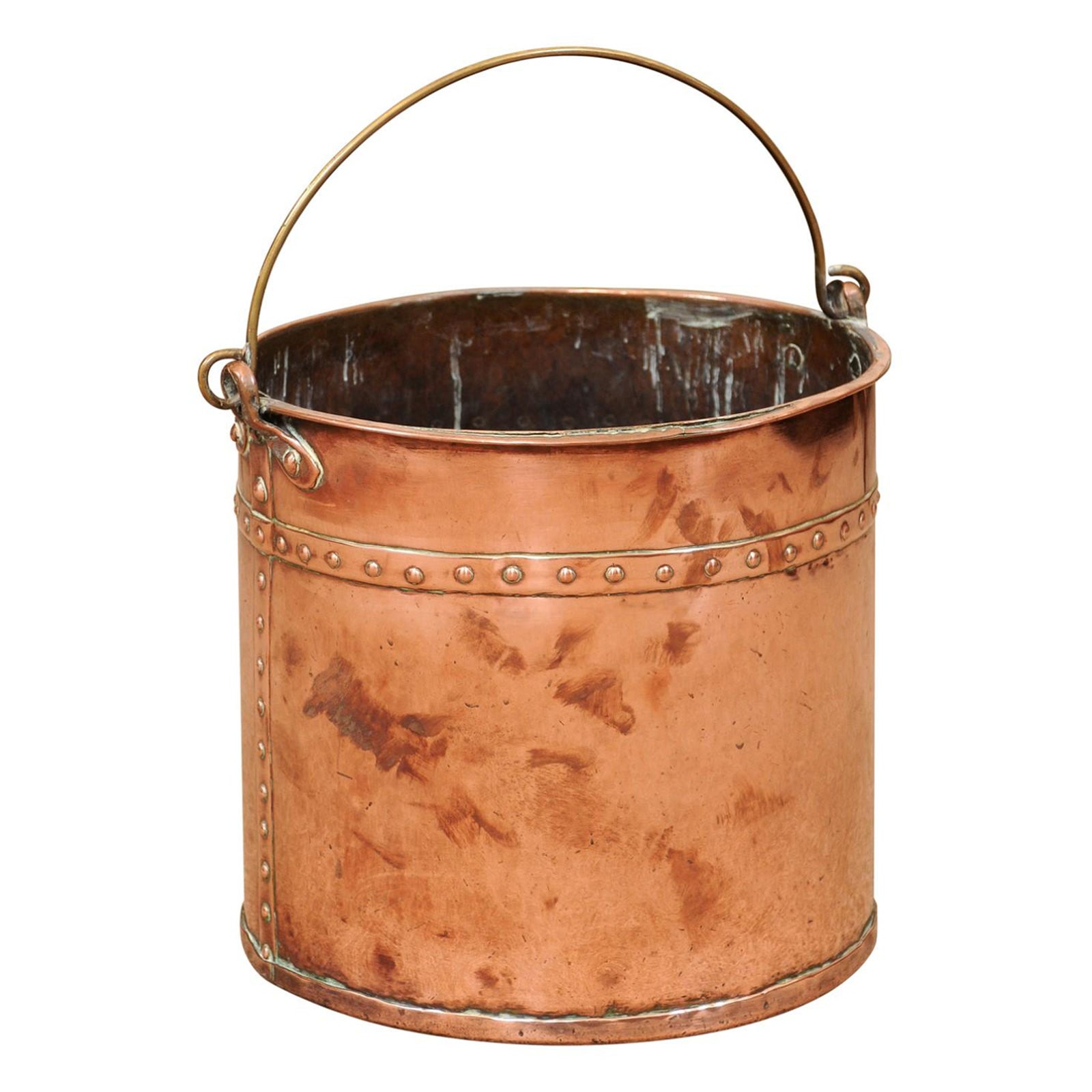  19th Century Banded Copper Bucket with Brass Handle For Sale