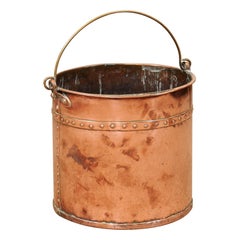  19th Century Banded Copper Bucket with Brass Handle