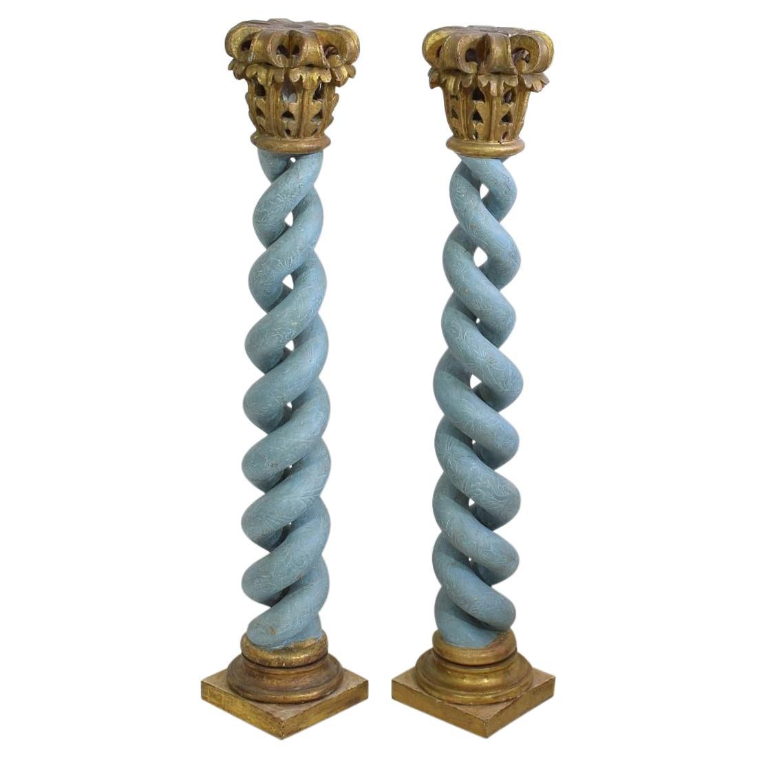 Pair of 18th Century Italian Hand Carved Wooden Columns