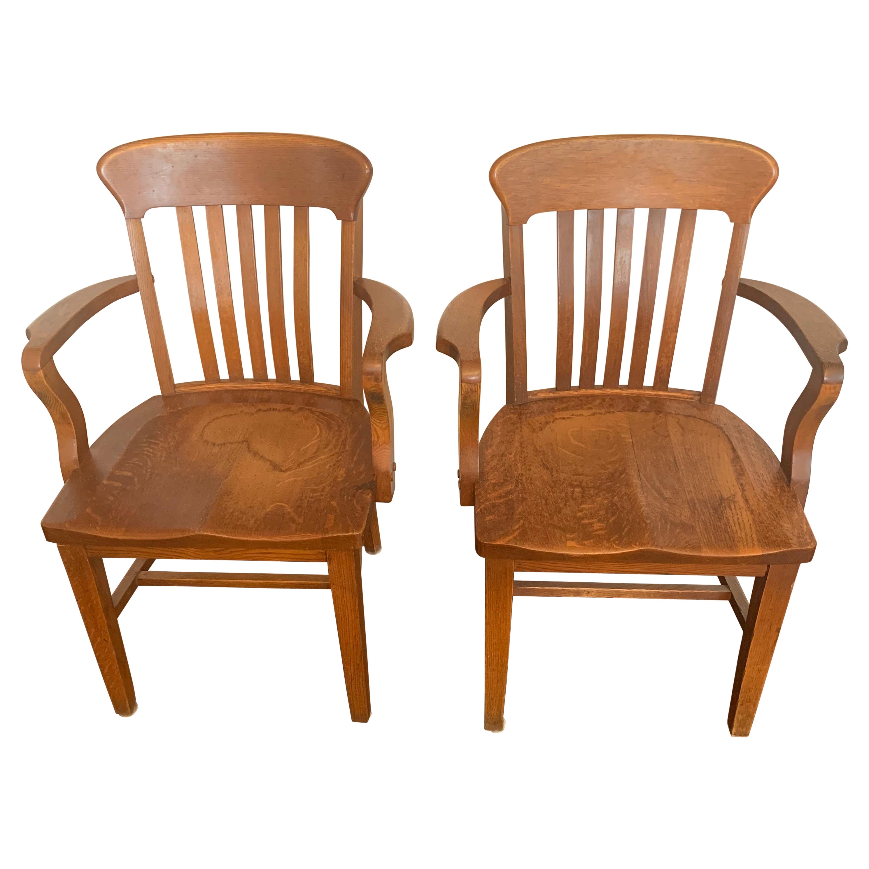 Pair of Vintage Oak Banker's / Barrister's Armchairs
