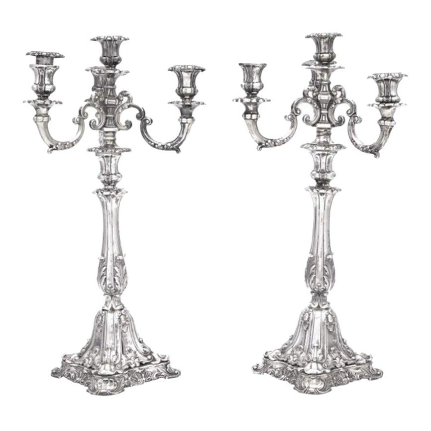 Pair of Four-Light Continental Silver Candelabra