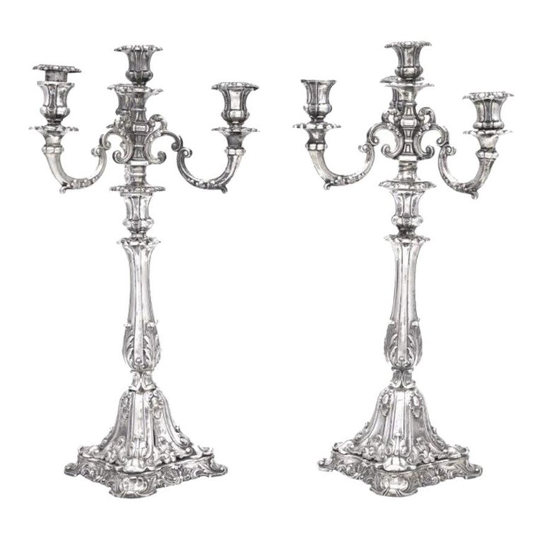 Pair of FourLight Continental Silver Candelabra For Sale at 1stDibs