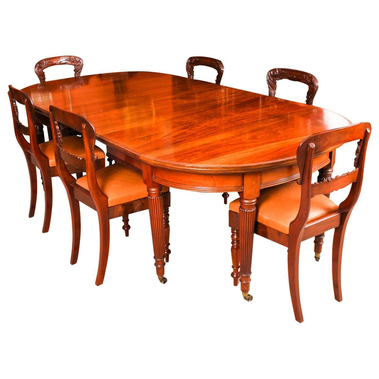 Antique Victorian Oval Extending Dining Table & 6 Chairs, 19th Century