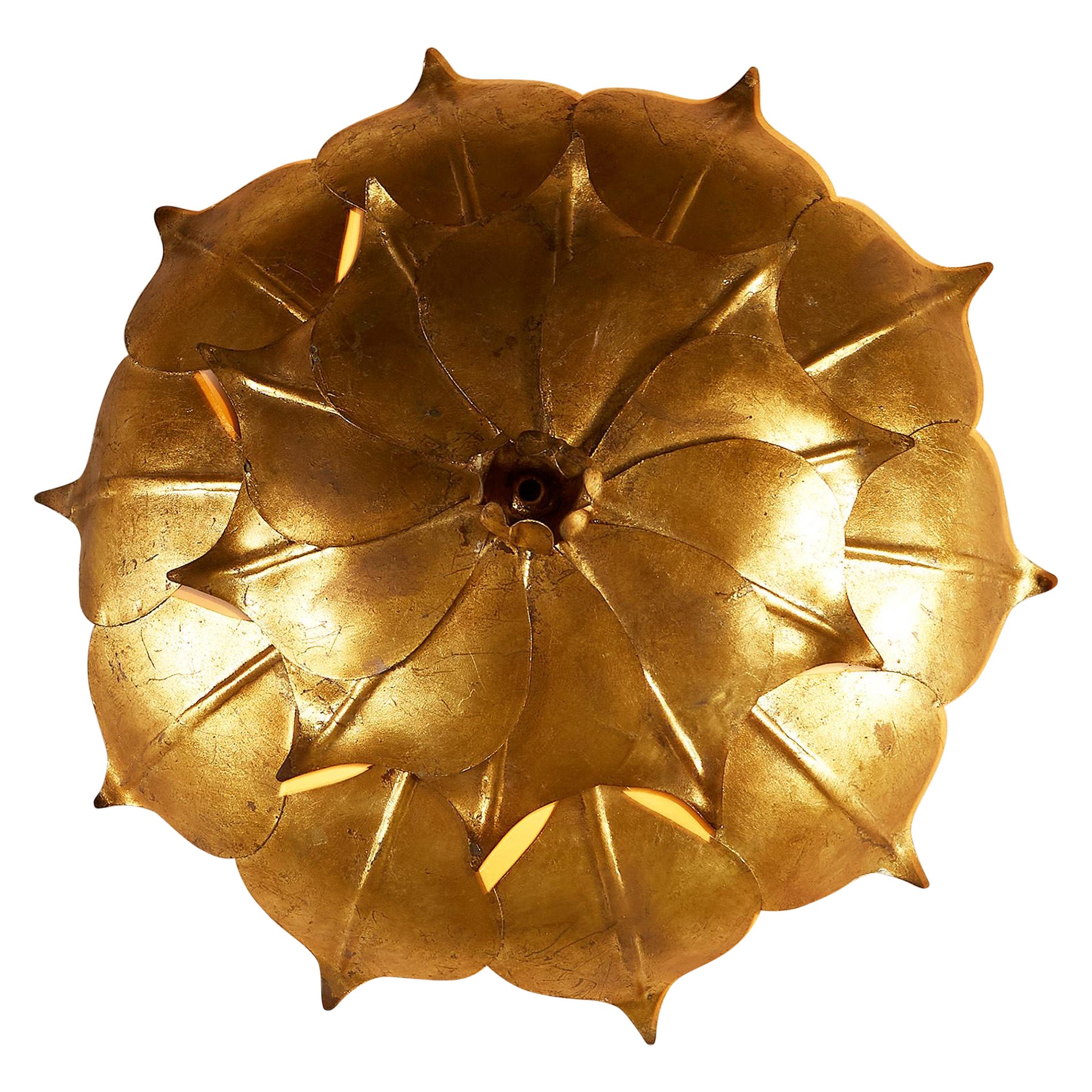 French Mid-Century Gold Leaf Wall Light For Sale