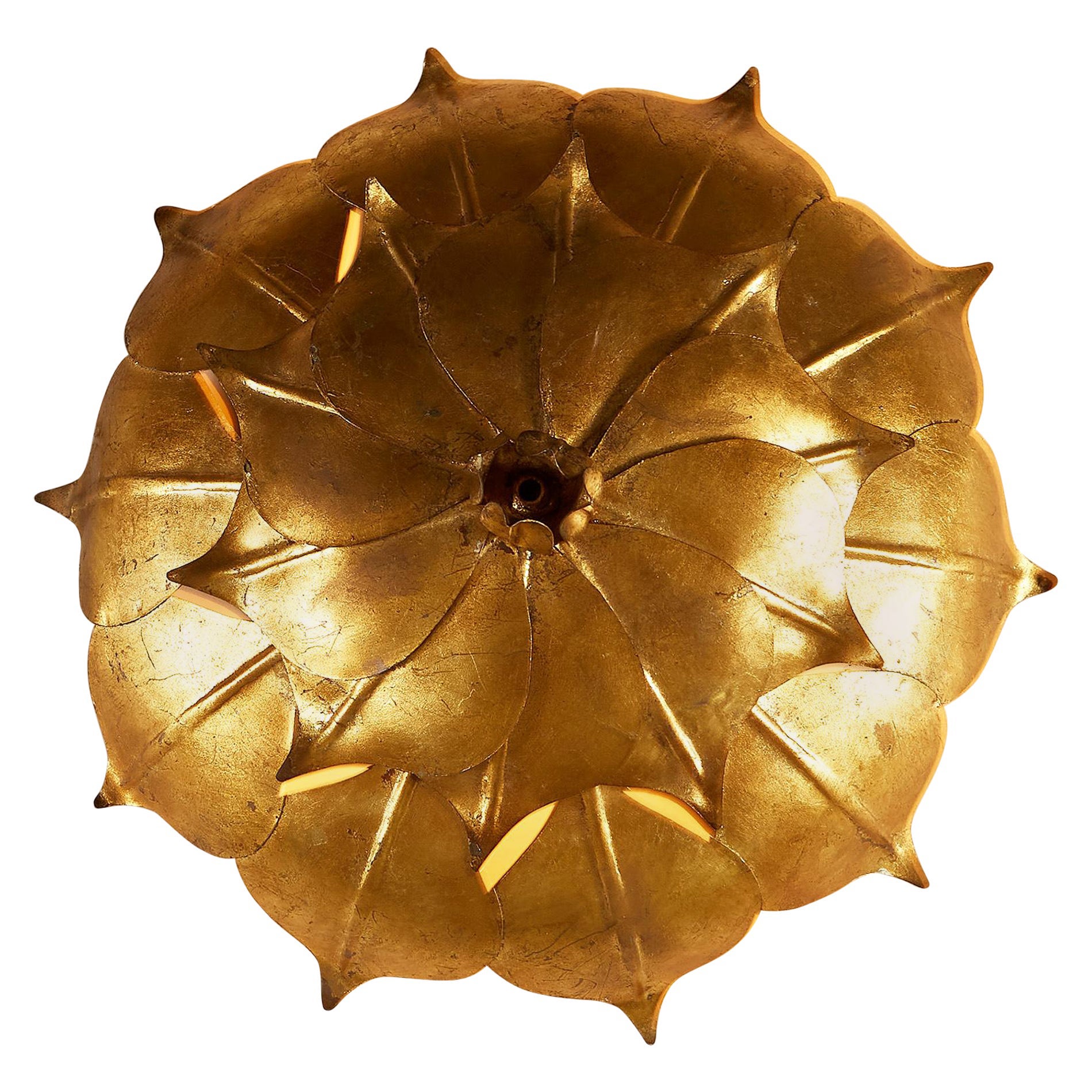 1960s French Gold double petal wall Light / Wall Art For Sale
