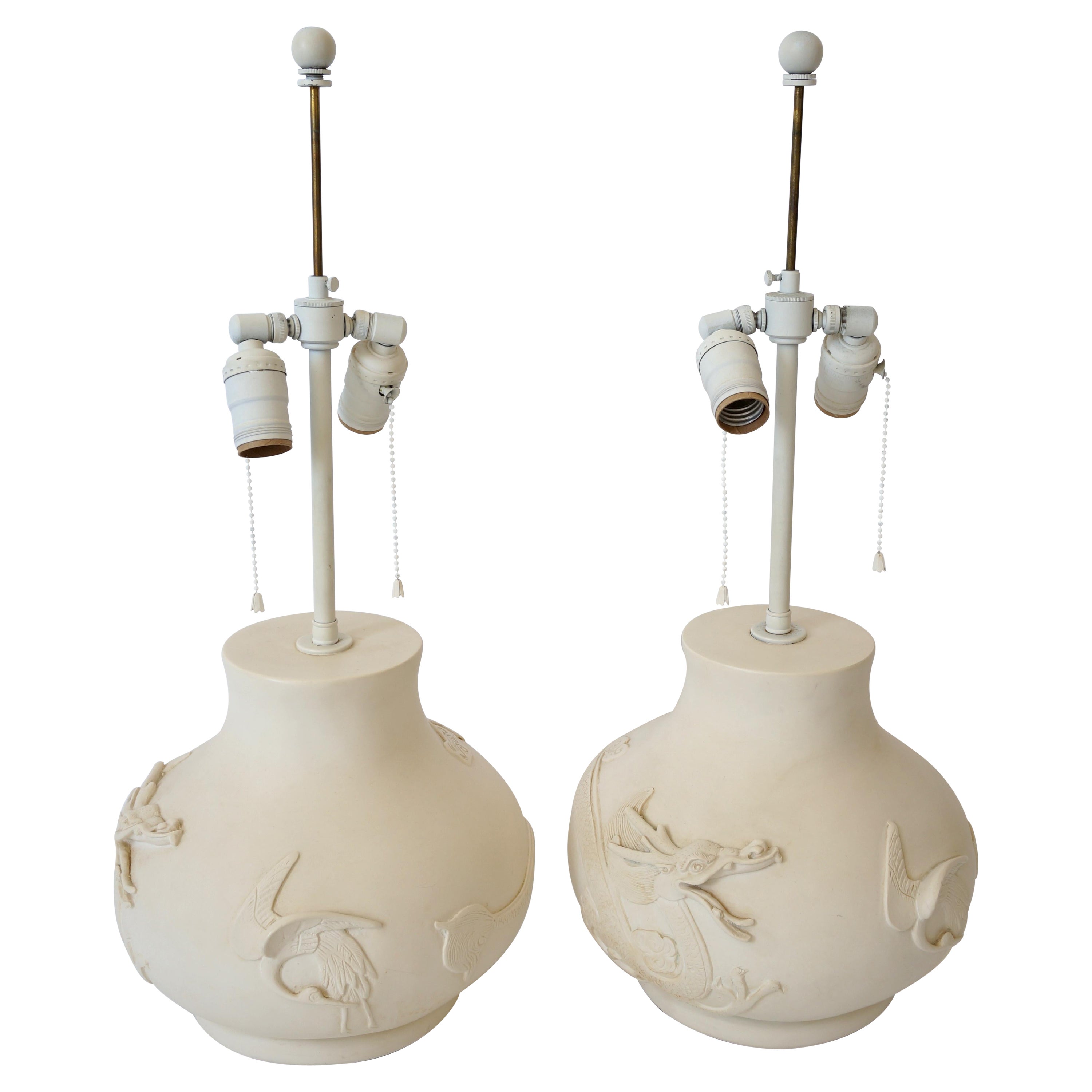 Sirmos-Tischlampen mit Drachen-Motiv, Paar