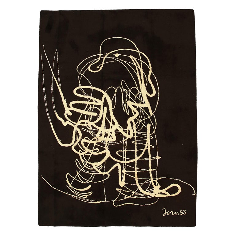Black Vintage Rug Signed by Jorn 53 For Sale at 1stDibs
