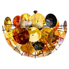 Sputnik, maßgefertigte italienische Einbaubeleuchtung in Bernstein, Orange, Braun, Muranoglas, Bronze