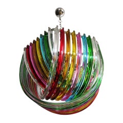 Curvati Set Four Rainbow Ceiling Lights, Multicolored Triedri, 24 Murano Glasses