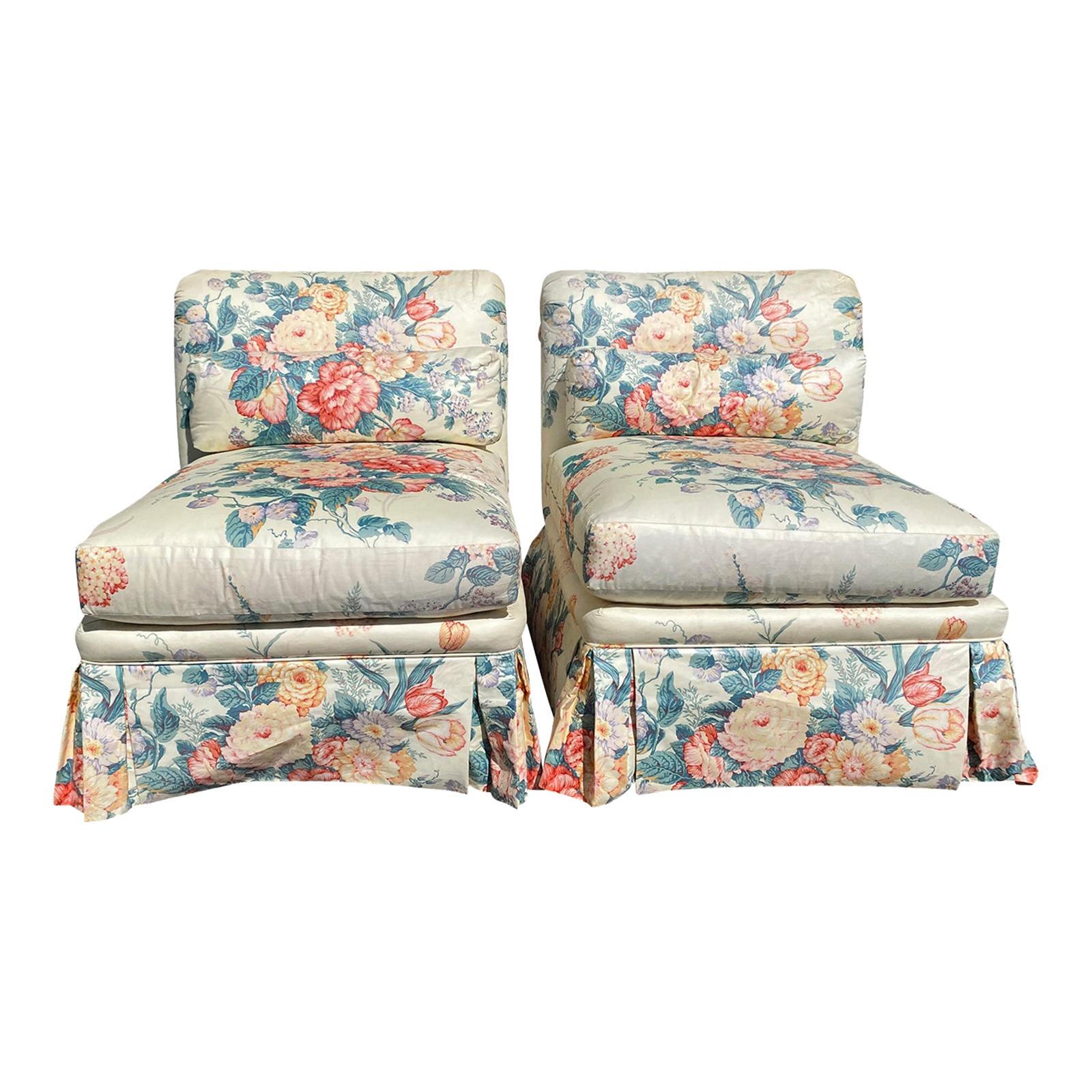 Pair of 20th Century American Slipper Chairs Upholstered by Mario Buatta