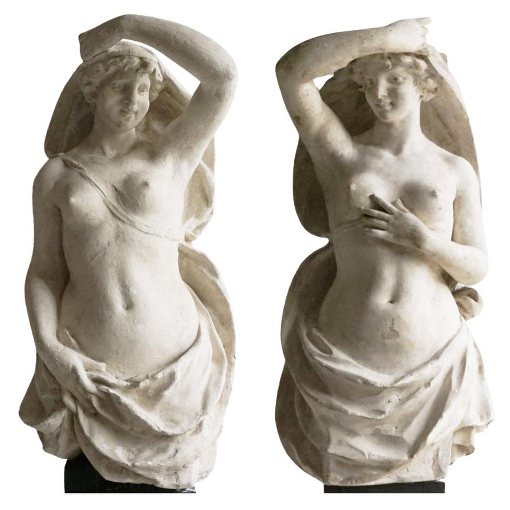 19. Jahrhundert Französisch Gips Paar von antiken Pariser Karyatiden