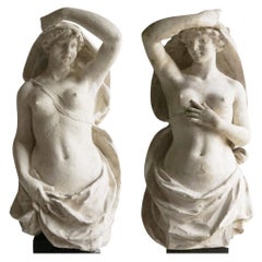 19th Century White-Grey French Plaster Pair of Parisian Karyatides