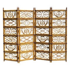 Vintage Circa 1960-1970s Asian Brighton Pavilion Style 4 Panel Bamboo Screen