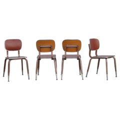 Vintage Vinyl and Aluminum Schoolhouse Chairs in the Style of Friso Kramer, Set of 4