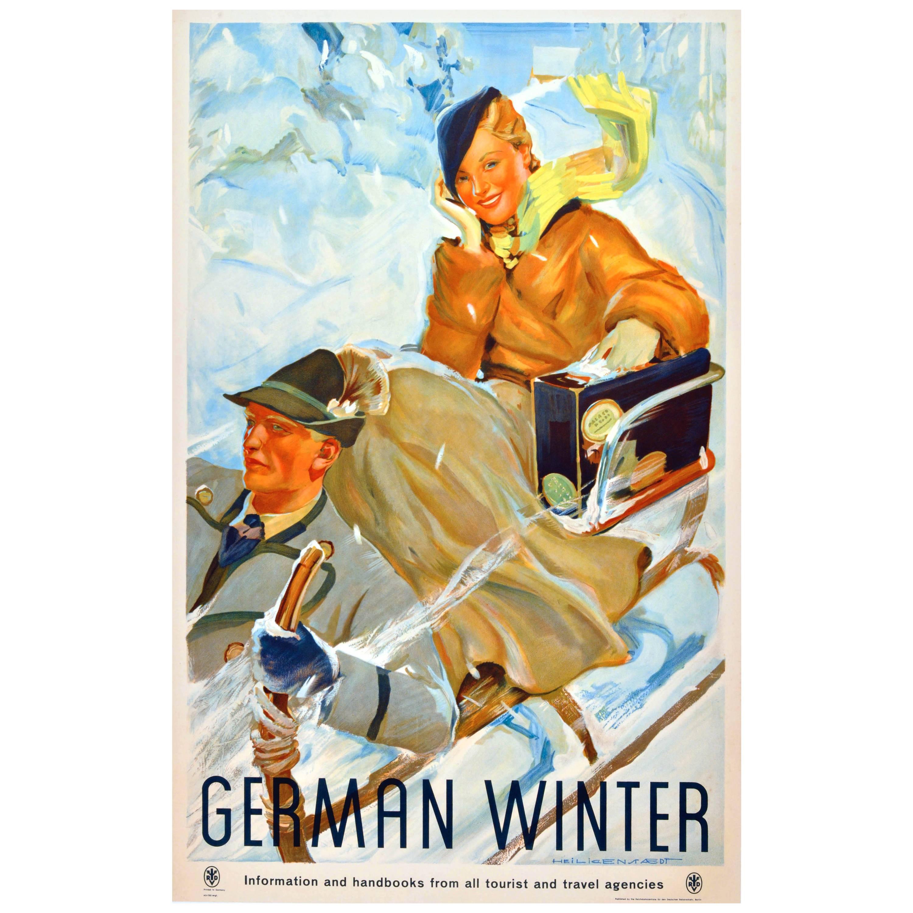 Original Vintage 1930s Travel Advertising Poster "German Winter" For Sale