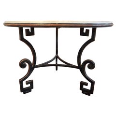 Italian Neoclassical Greek Key Wrought Iron Center Table with a Travertine Top