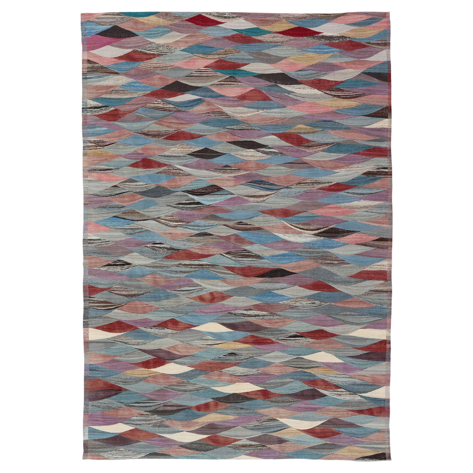 Large Colorful Flat-Weave Kilim Rug with Modern Design