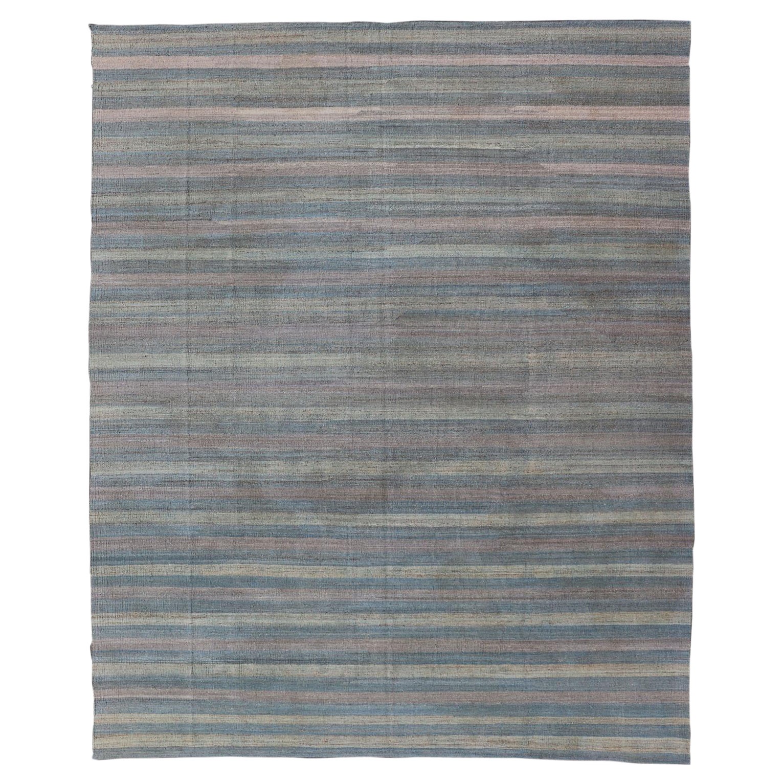 Large Afghanistan Kilim Modern with Stripes in Shade of Light Green For Sale
