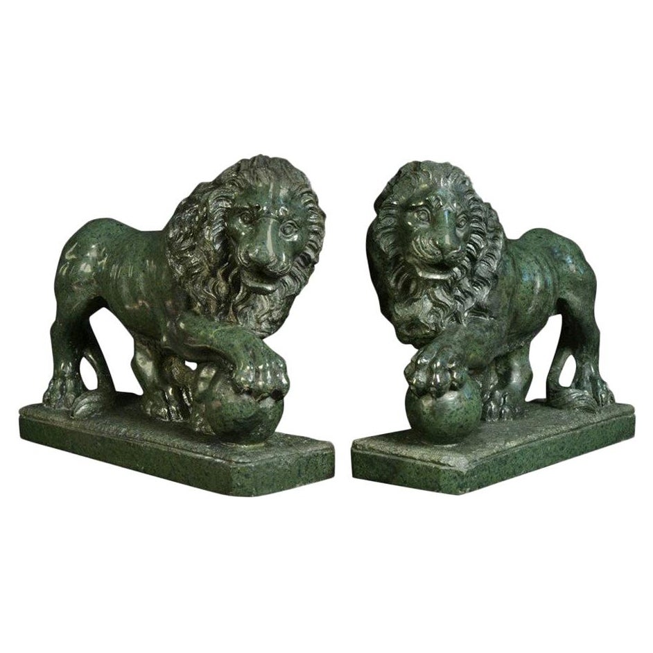 Pair of Serpentine Grand Tour Lions For Sale