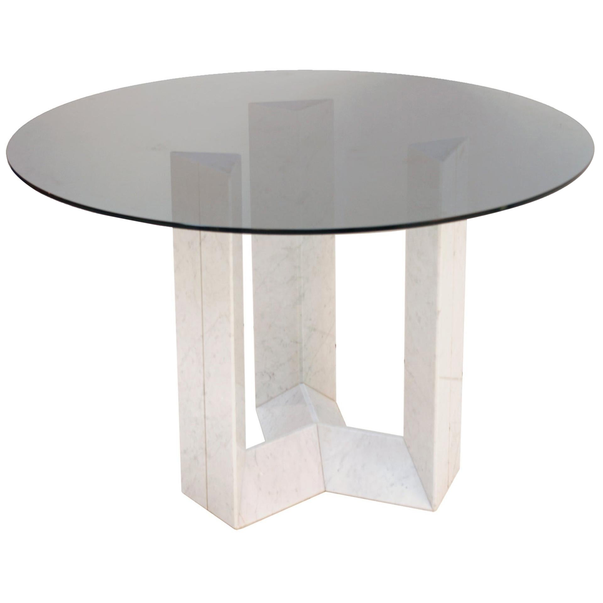 Cattelan Italia Carrara Marble and Smoked Glass Italian Round Table