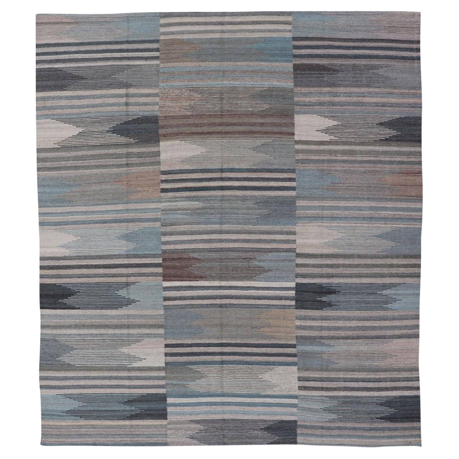 Modern Afghanistan Kilim with Blue, Brown, Gray and Cream