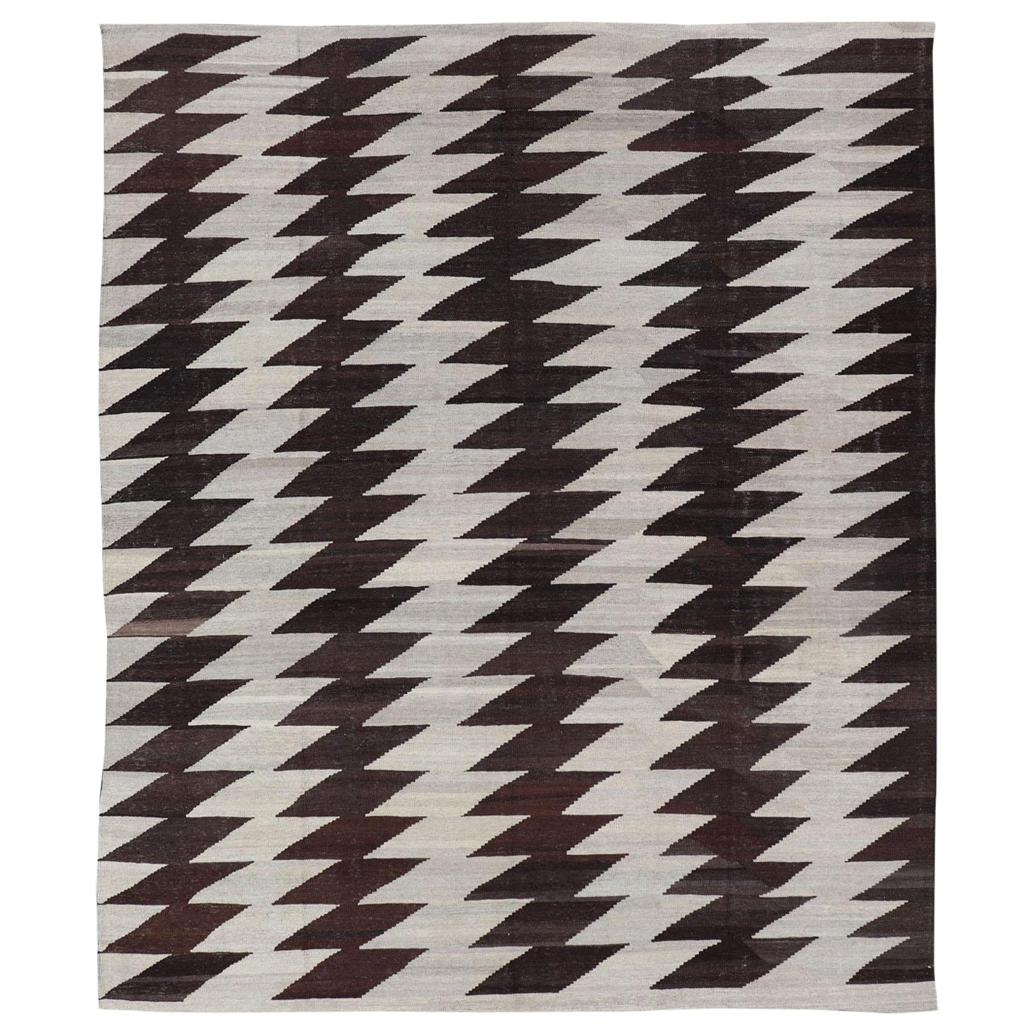 Afghanistan Kilim with Modern Design With Browns and Gray For Sale
