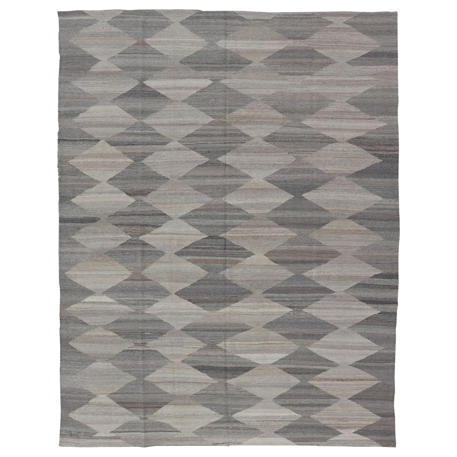 Large Pattern with All-Over Modern Design Flat-Weave Kilim in Natural Tones 