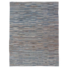 Afghan Modern Kilim All-Over Design in Blues, Browns, and Tan