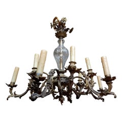 Antique French Louis XV Style Bronze and Crystal Chandelier