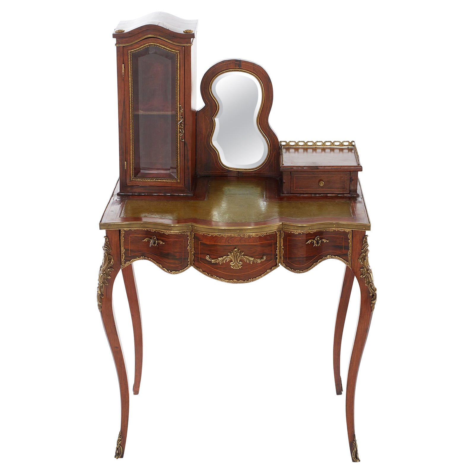 Schreibtisch für Damen im Stil Louis XV. aus Leder im Angebot