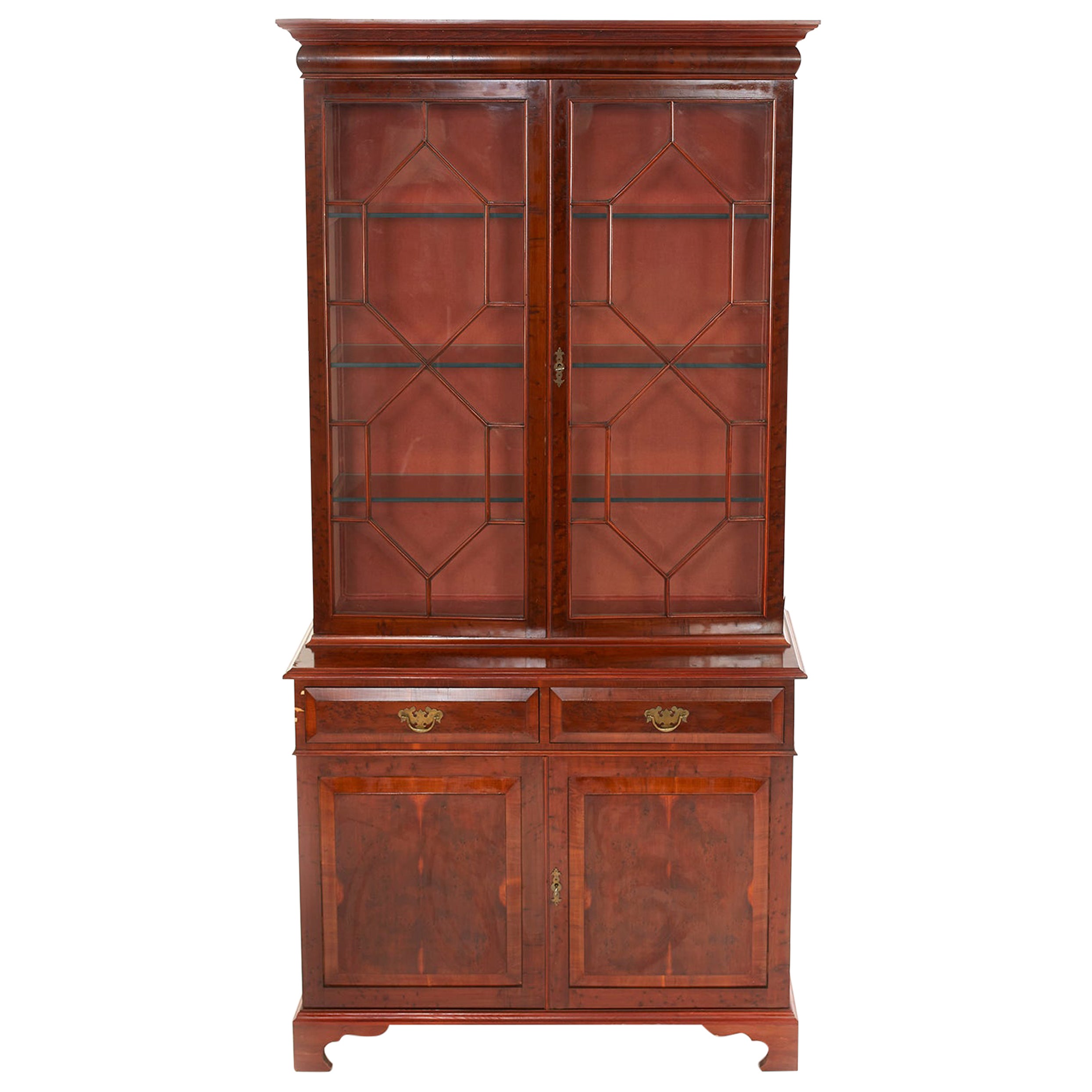 Burl Mahogany Two Part Hutch / Cabinet