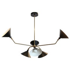 Custom 6 Arm Black Metal & Brass Mid Century Style Chandelier by Adesso Imports