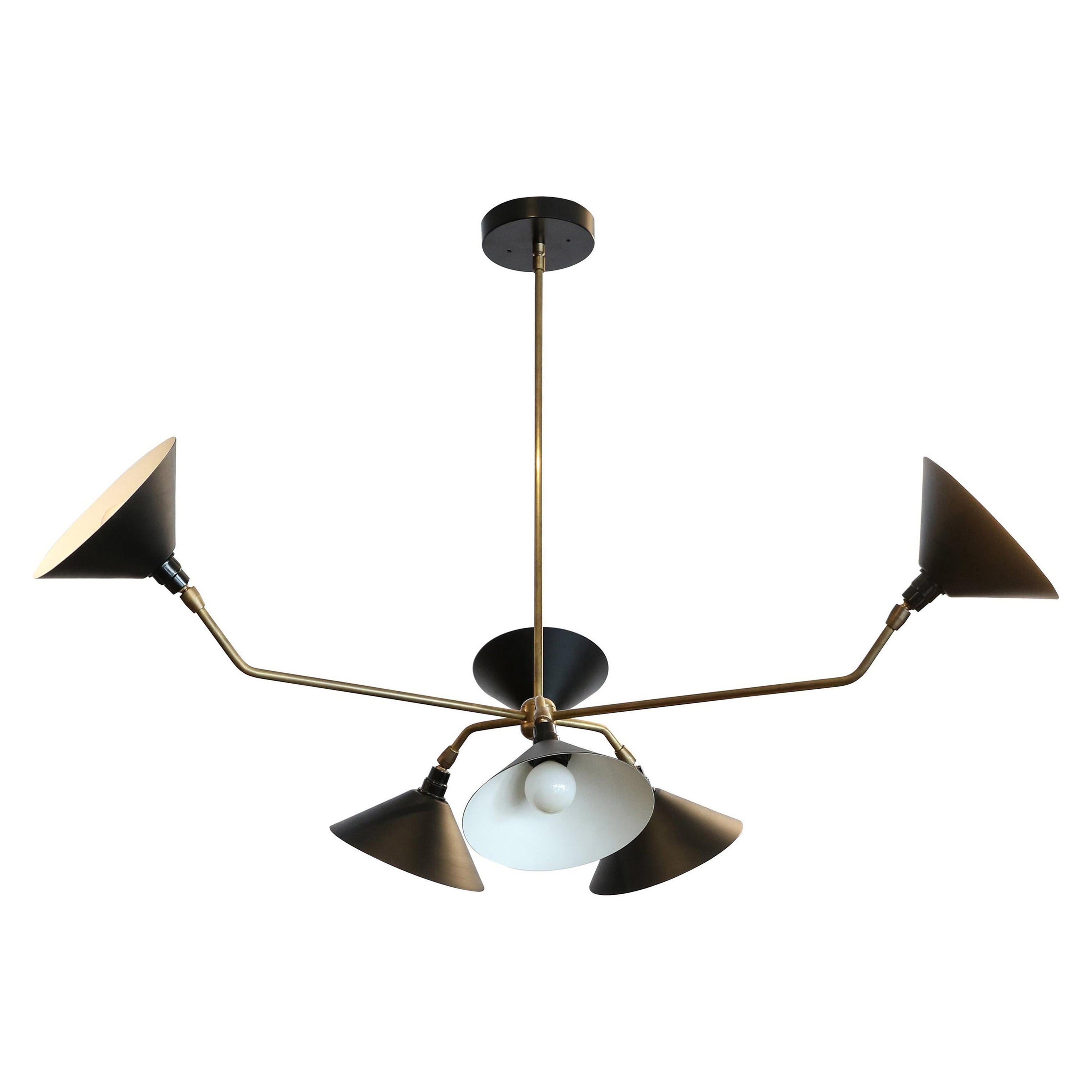 Custom 6 Arm Black Metal & Brass Midcentury Style Chandelier by Adesso Imports For Sale