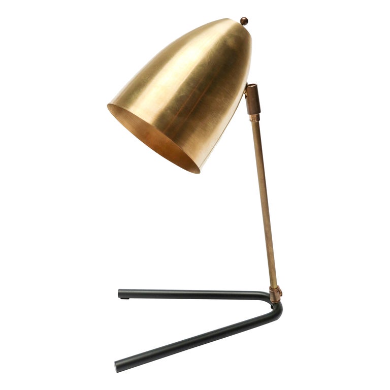 Custom Brass and Black Metal Mid Century Style Desk Lamp by Adesso Imports For Sale