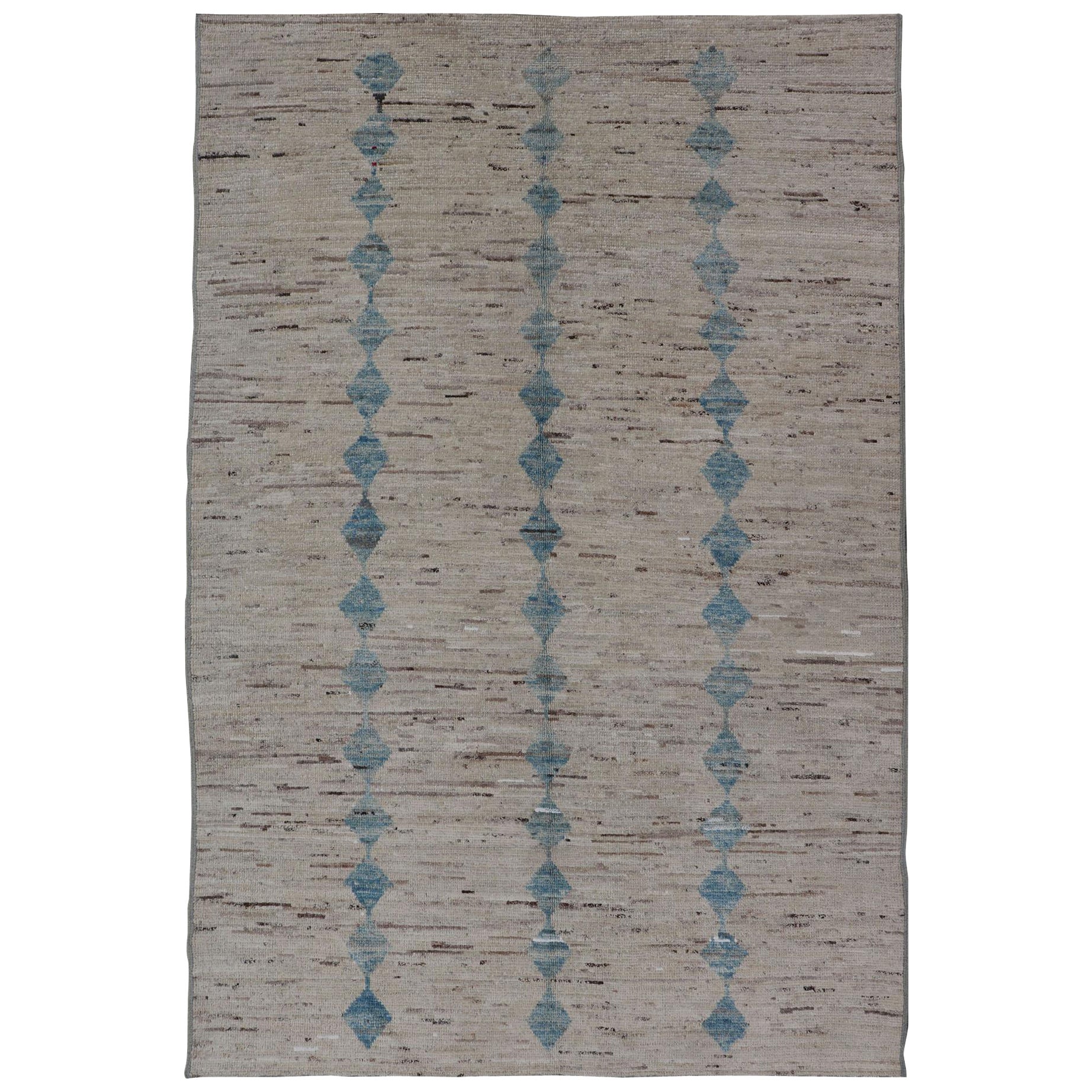 Casual Modern Rug in Creams and Blue Tones and Minimalist Design For Sale