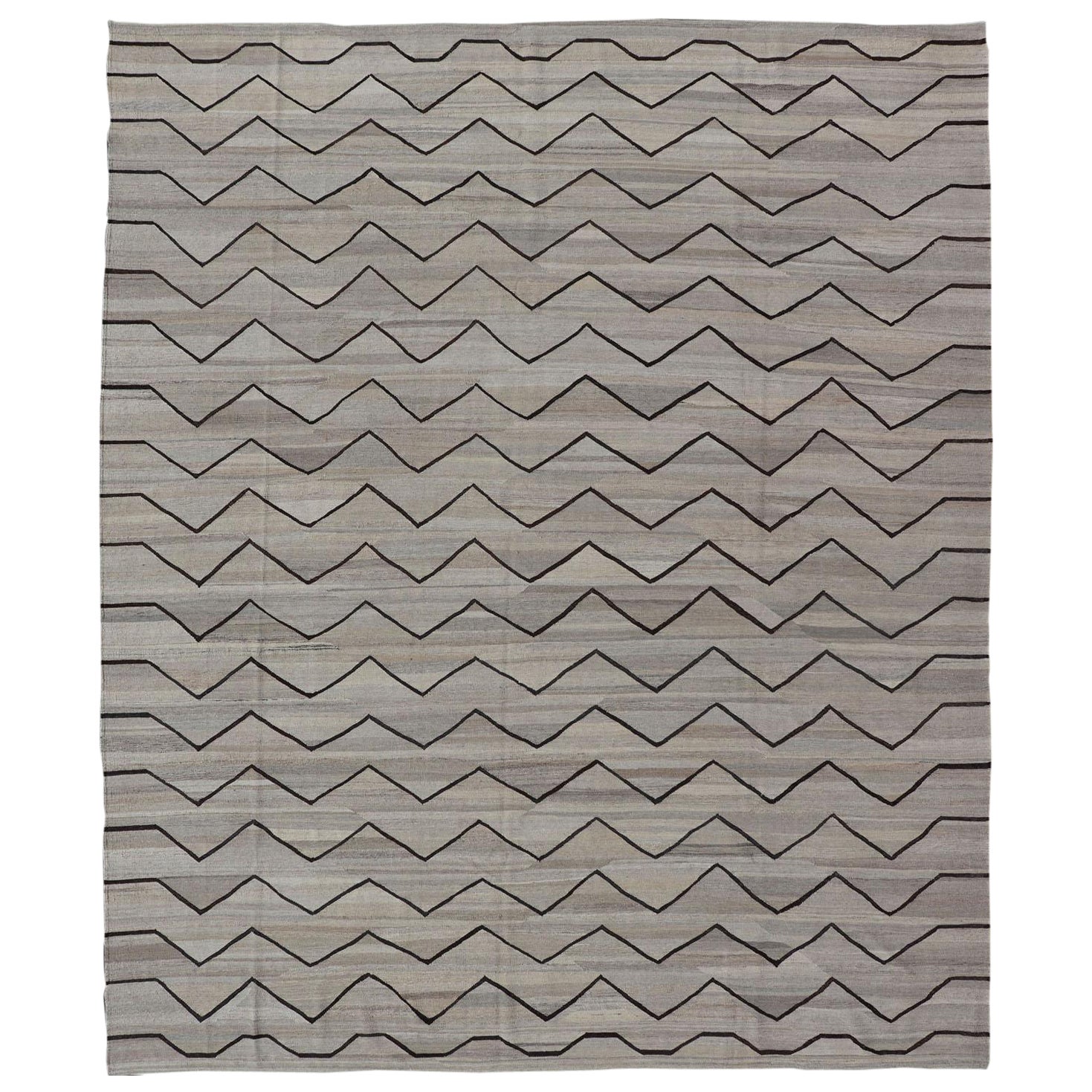 Natural Color-Tone Flat-Weave Modern Kilim in Grays and Brown For Sale