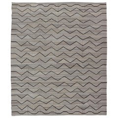 Natural Color-Tone Flat-Weave Modern Kilim in Grays and Brown