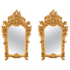 Ornately Wood Framed Pair Beveled Hanging Mirror