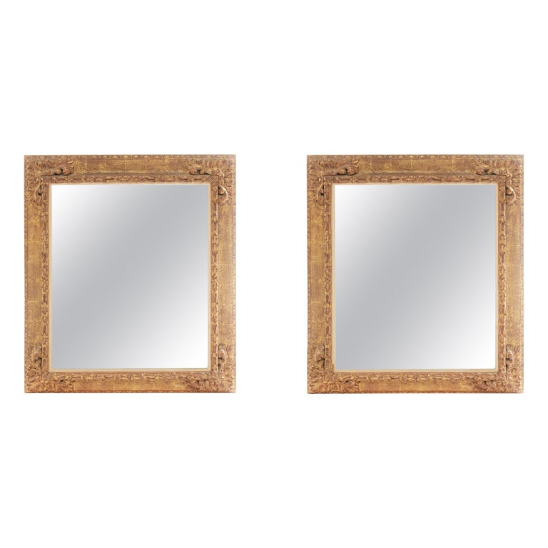 Pair Gilt Wood Framed Hanging Wall Mirror For Sale at 1stDibs