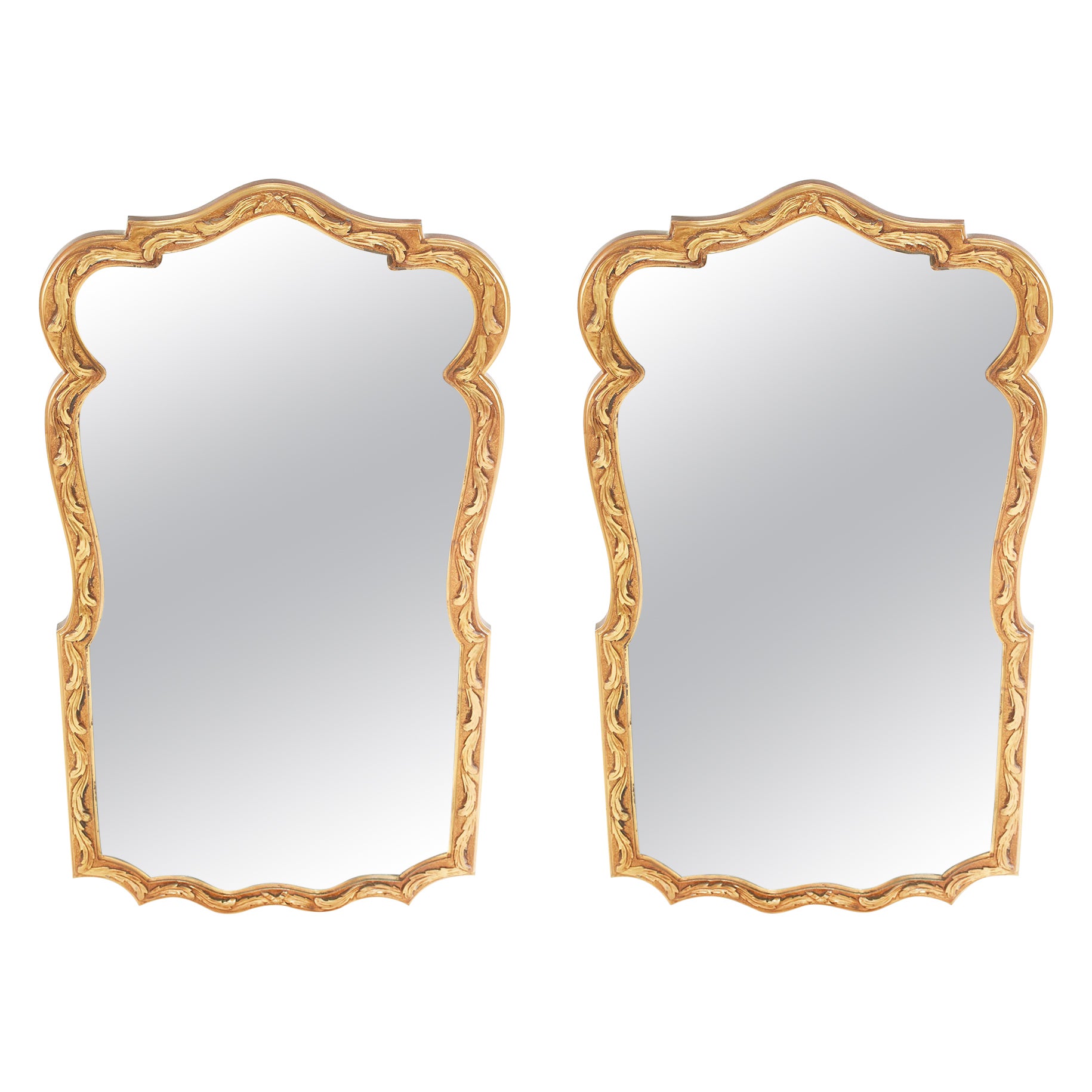 Pair Gilt Wood Framed Beveled Wall Mirror