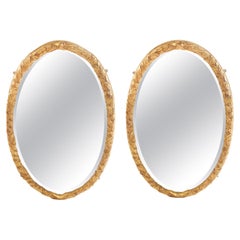 Retro Pair Gilt Wood Framed Beveled Wall Mirror