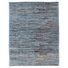 Modern Casual Afghanistan with Hi-Low Textured Rug in Blue & Charcoal Colors