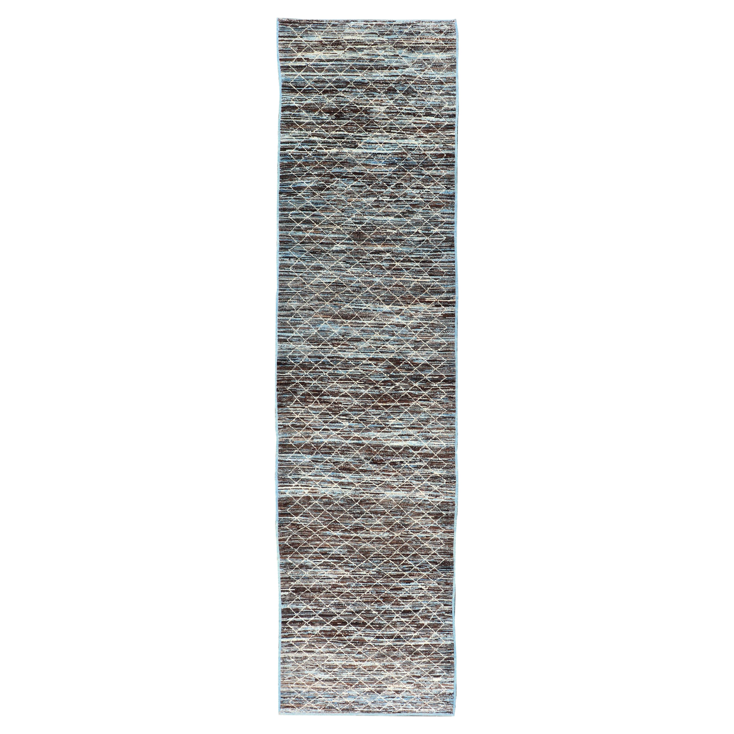 Modern Afghanistan Runner in Neutral Tones with Subdued Design For Sale