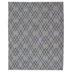 Modern Afghanistan Rug with All-Over Pattern in Muted Tones with Blue Design