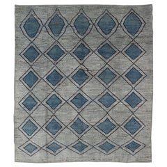 Modern Casual Design Tribal Rug with Diamond Pattern in Green, Blue, and Brown