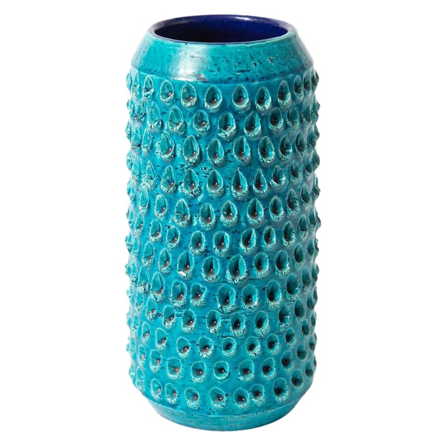 Bitossi Lacrima Vase, Ceramic, Blue Turquoise, Impressed, Textured, Signed